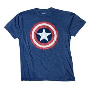 MARVEL CAPTAIN AMERICA SHIELD DISNEY DISNEYLAND M MEDIUM WOMENS BLUE SHIRT